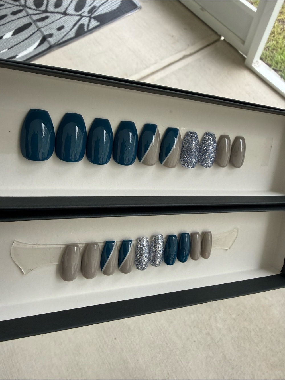 Blue & Gray Glitter Coffin Press-On Nail Set - Picture 2 of 8